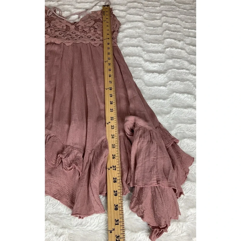 Free People One Size M Adela Dusty Rose/ Mauve Slip Dress Crocheted Lace V Neck